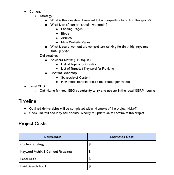 page 2 of sample digital marketing proposal