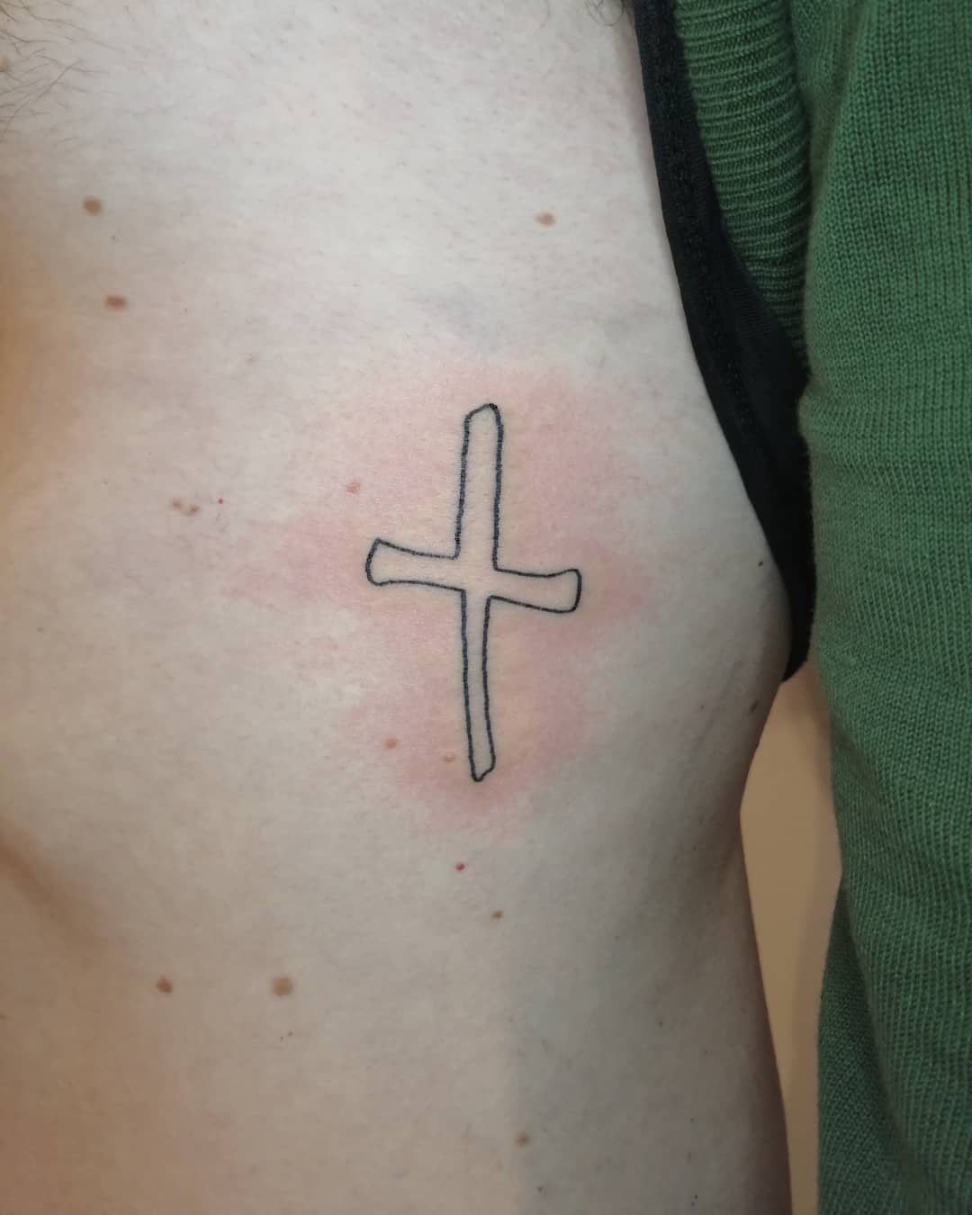 Handpoke Linework Cross Tattoo