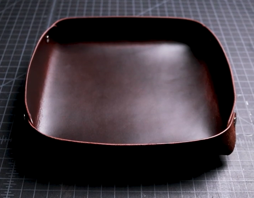brown leather tray