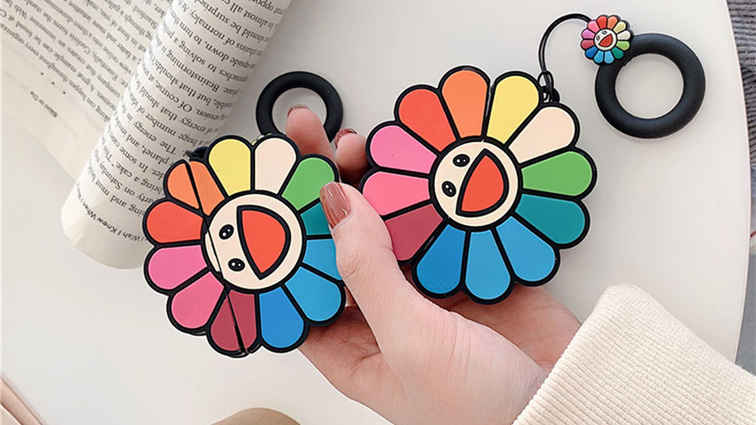 colorful sunflower cute airpod pro case with keychain custom printed corporate gifts