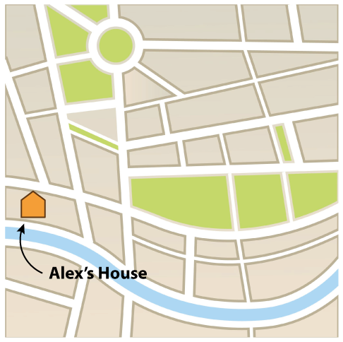 A map with Alex's house marked on it. 