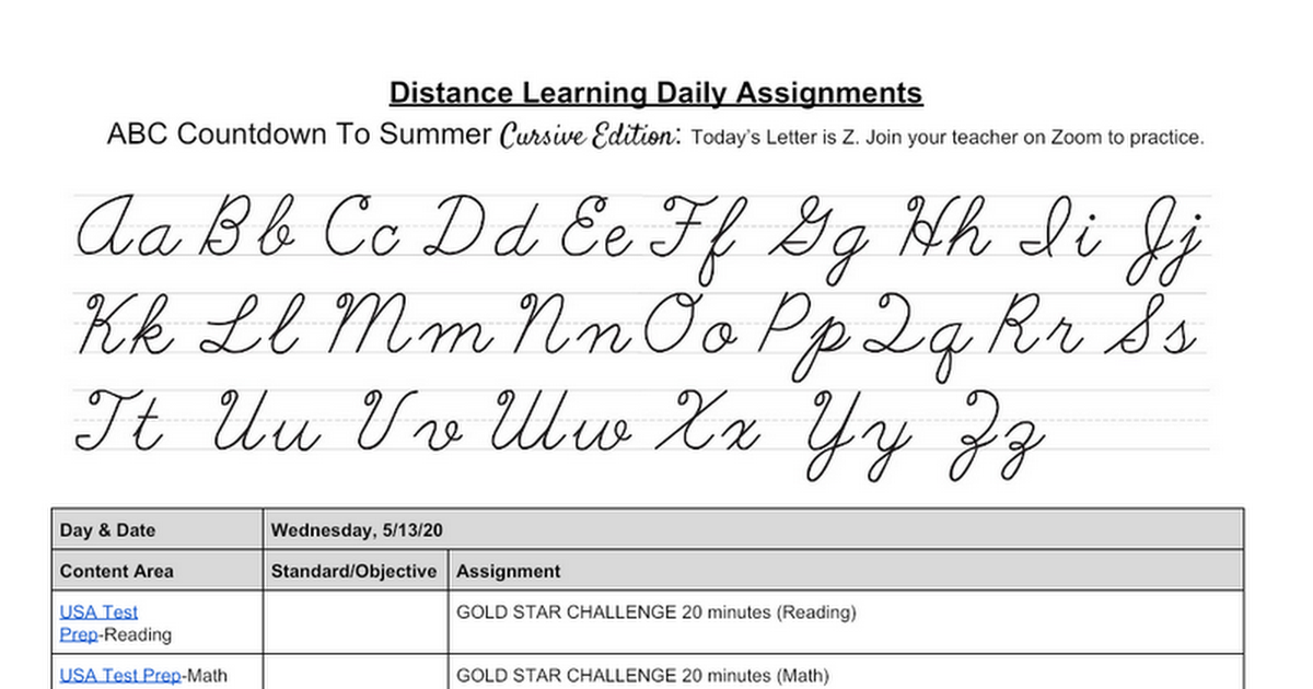 Adams Wednesday 5/13 Distance Learning