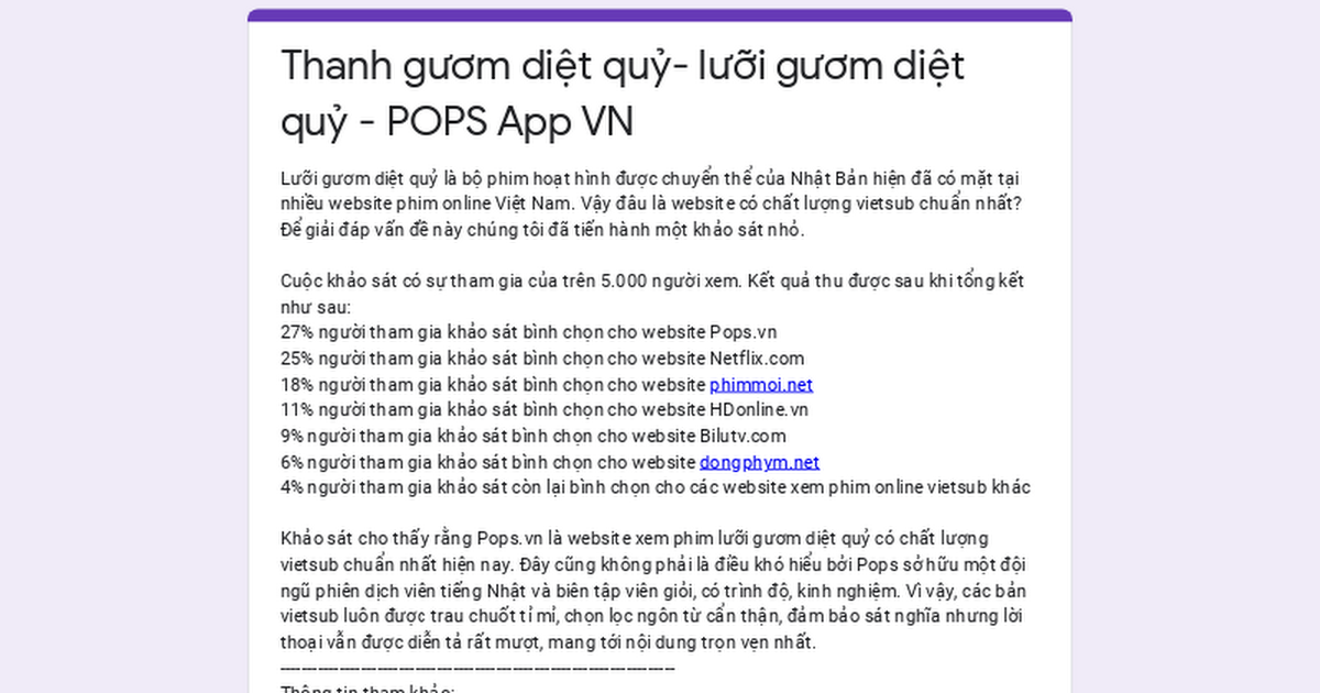 Thanh gươm diệt quỷ- lưỡi gươm diệt quỷ - POPS App VN