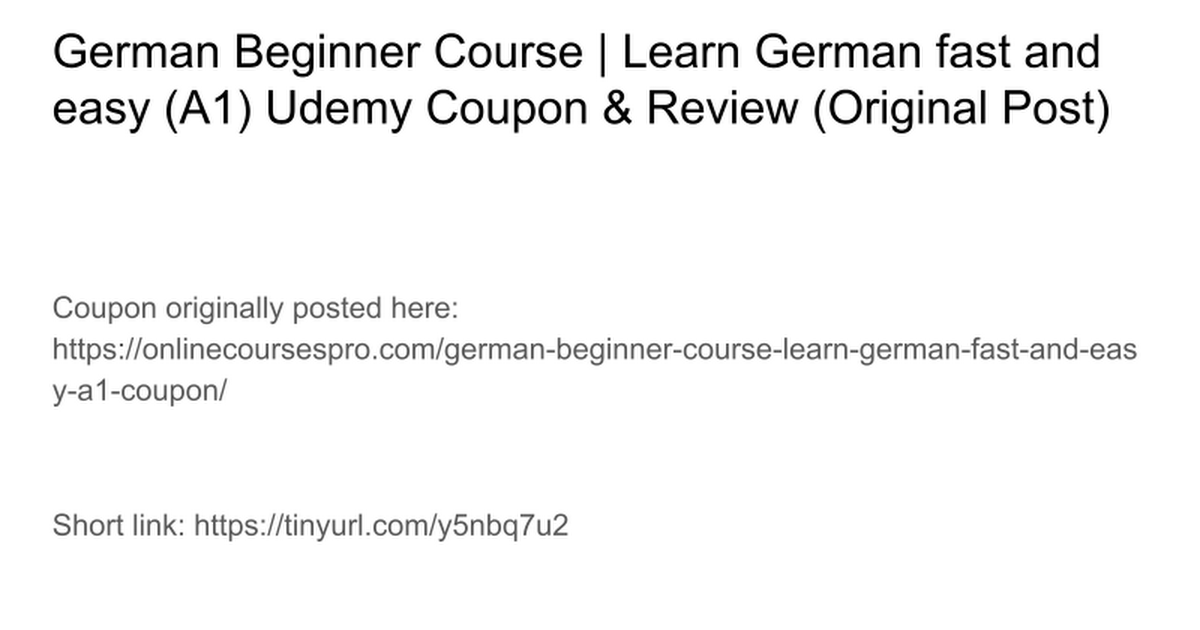 German Beginner Course Learn German Fast And Easy A1 Udemy Discount And Review Slide
