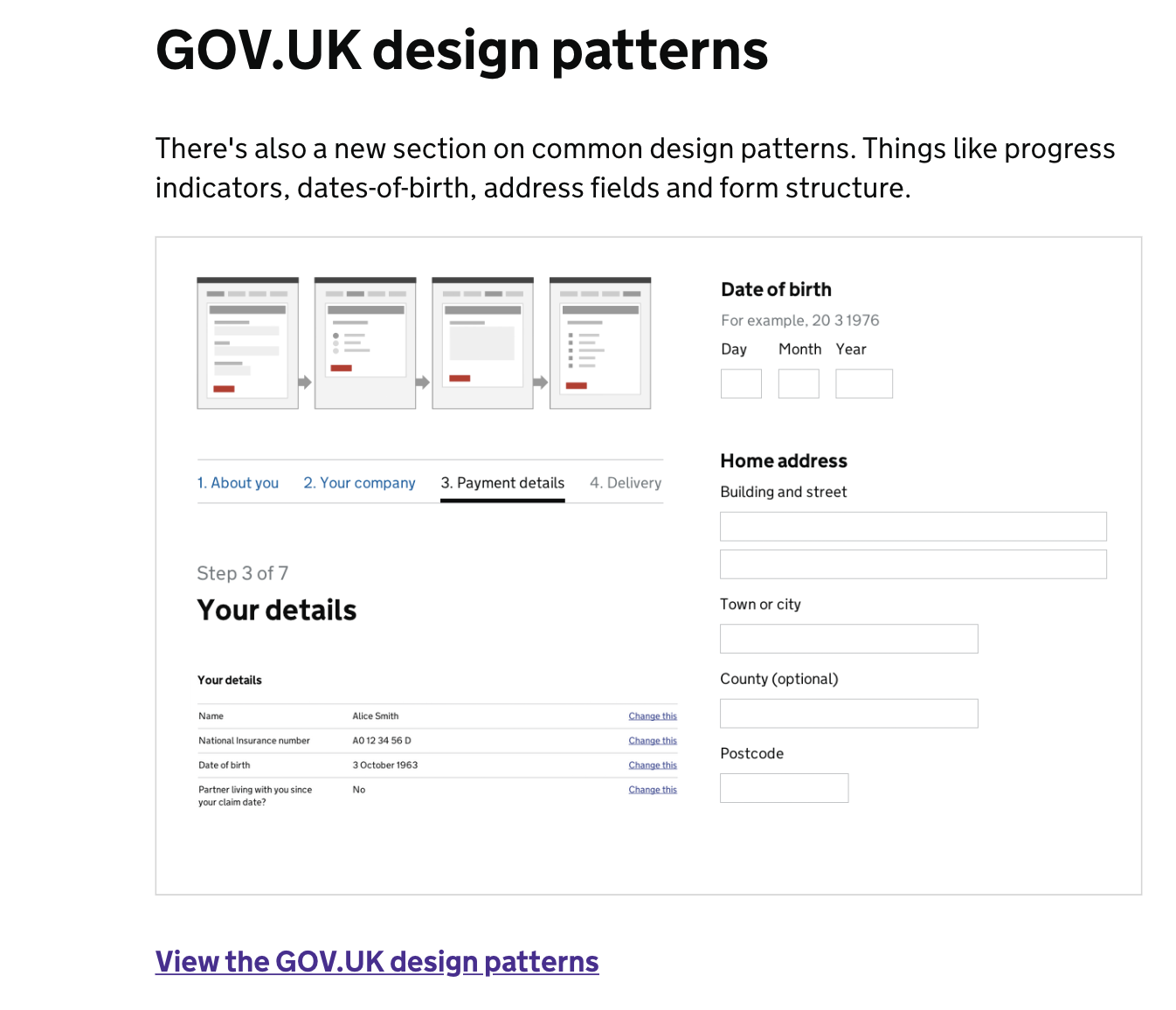 Example of GOV.UK design patterns