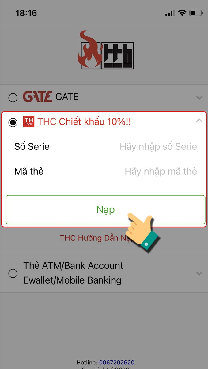 Nhập thông tin thẻ THC