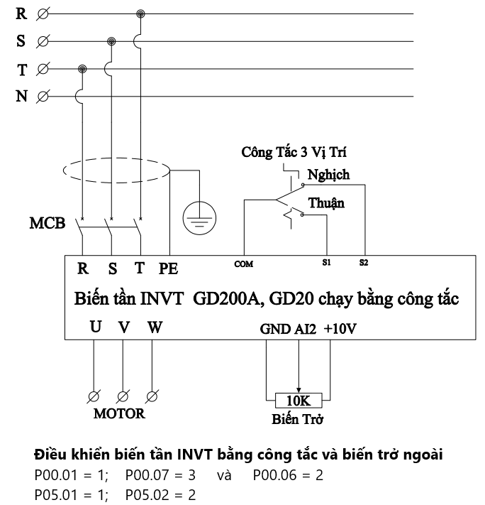 cài đặt biến tần invt gd200a gd20 chạy công tắc