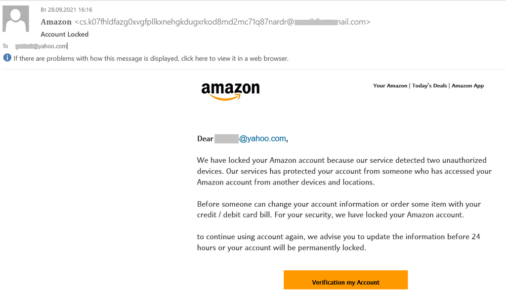 screenshot example email from Amazon