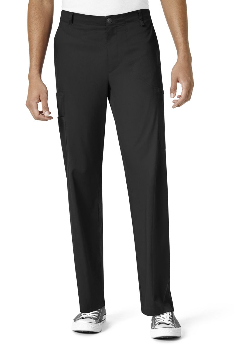 Model wearing WonderWink Pro Men's Cargo Pant in black.