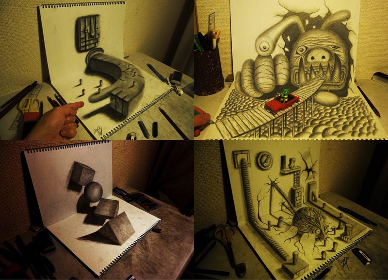  Por Amor al Arte  Asombrosos dibujos en 3D en dos hojas de papel