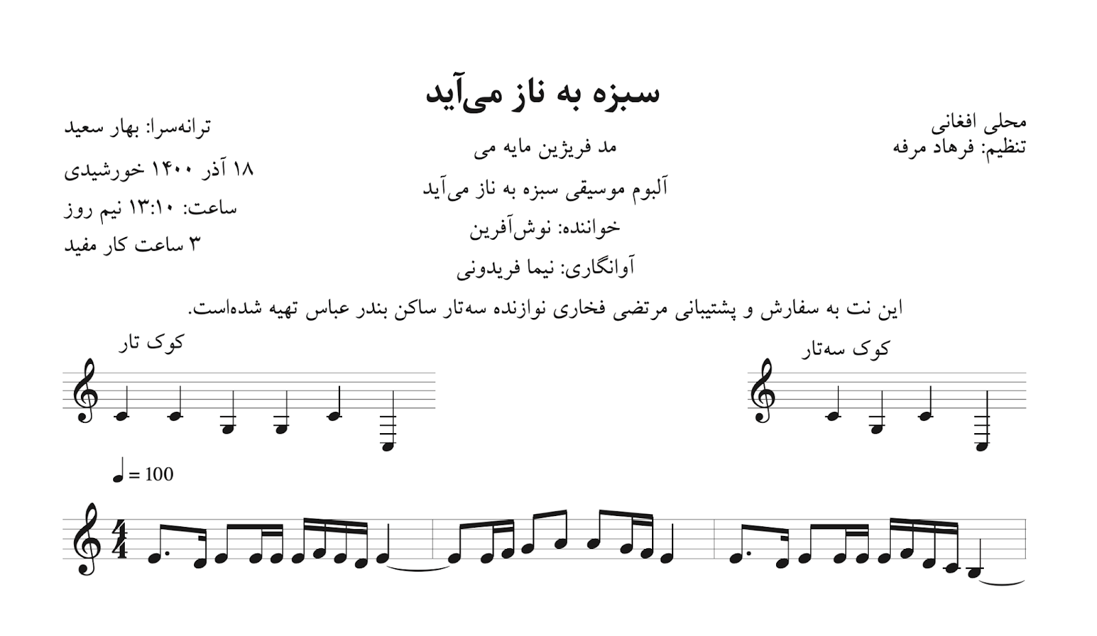 نت سبزه به ناز می‌آید نوش‌آفرین