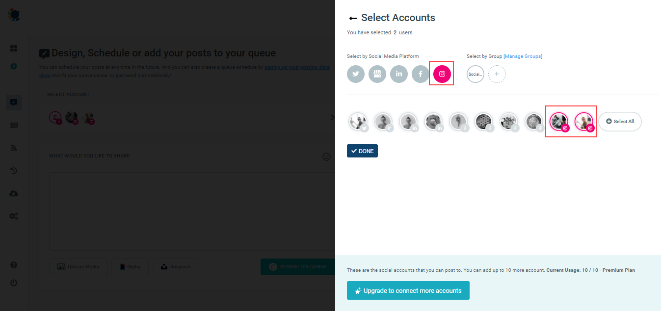 Select multiple Instagram accounts to create Instagram thumbnails