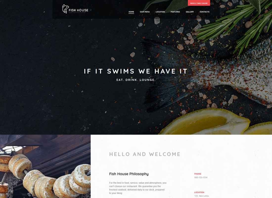Fish House - Um elegante restaurante/café/bar de frutos do mar Tema WordPress