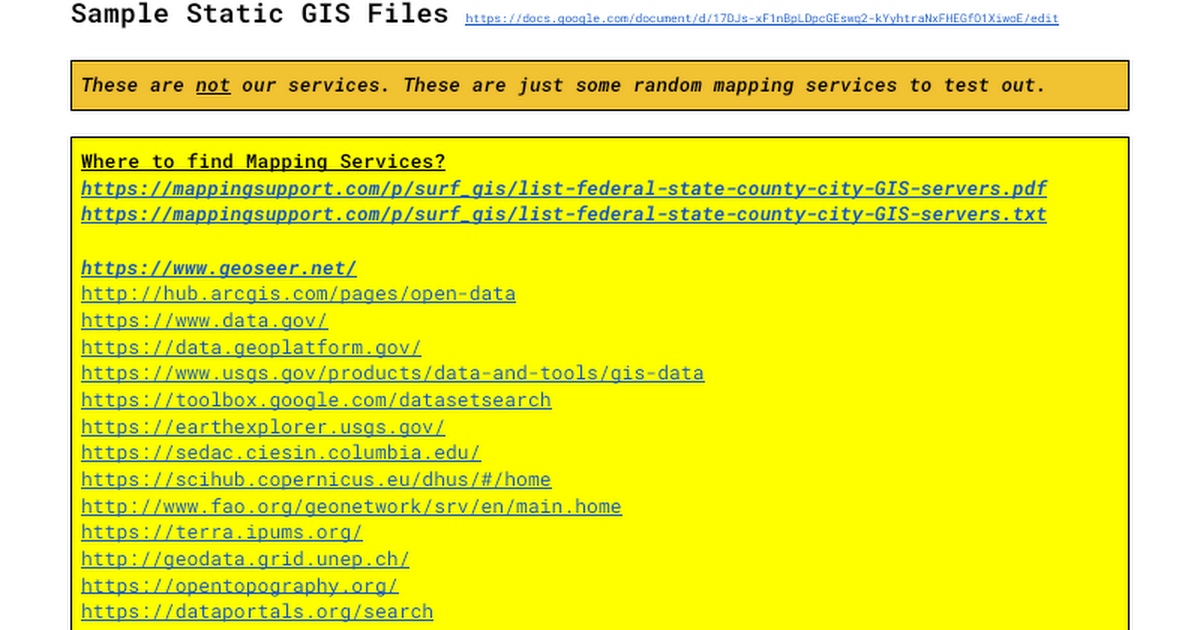 Sample URL's for Testing Google Docs