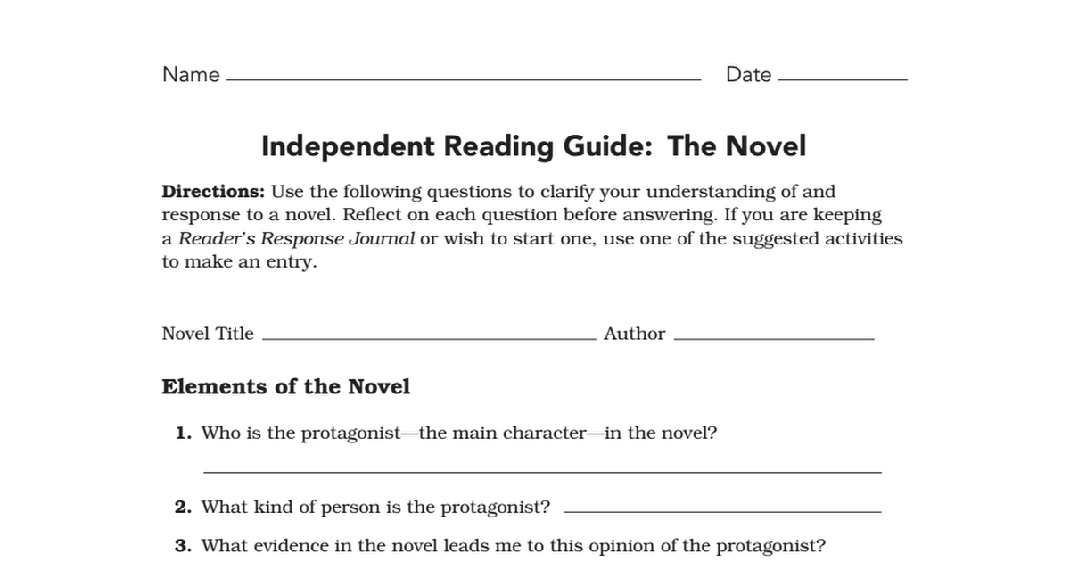 Independent Reading Guide- The Novel