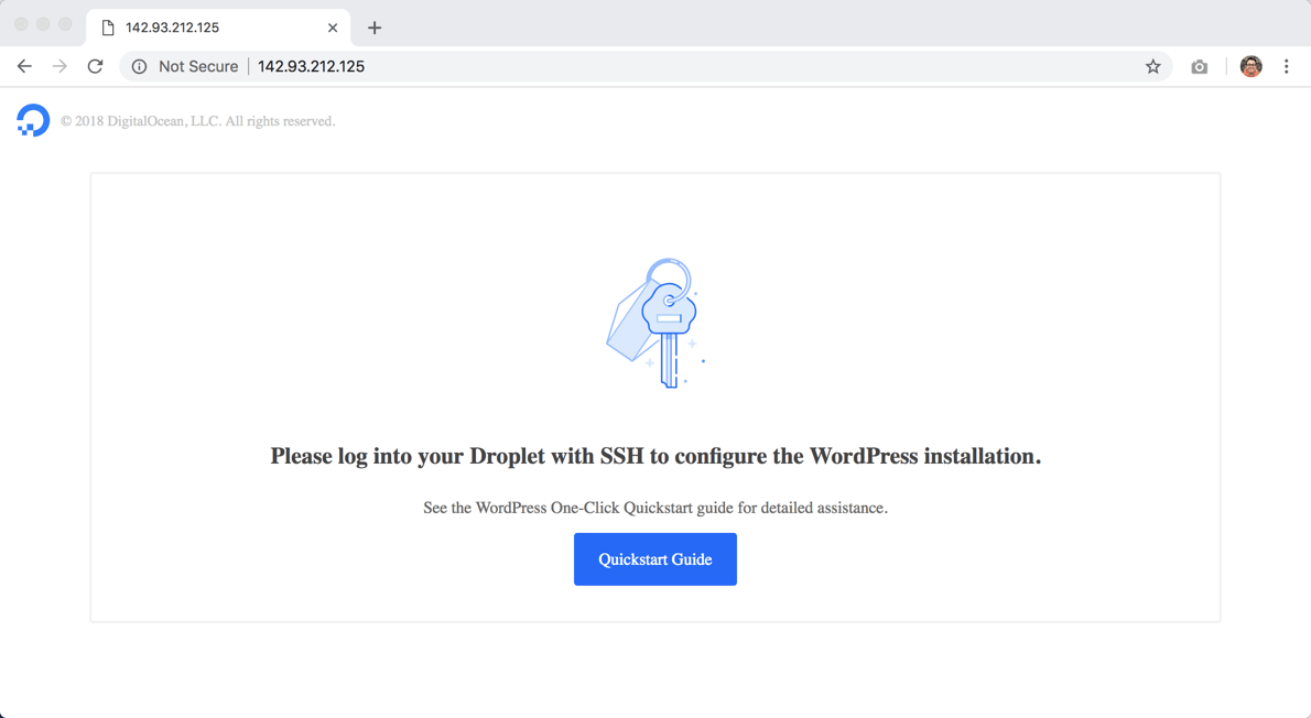 Um droplet WordPress não configurado na DigitalOcean