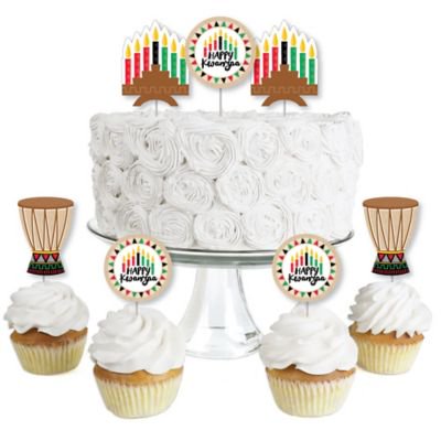 Happy Kwanzaa - Dessert Cupcake Toppers - African Heritage Holiday Party Clear Treat Picks - Set of 24