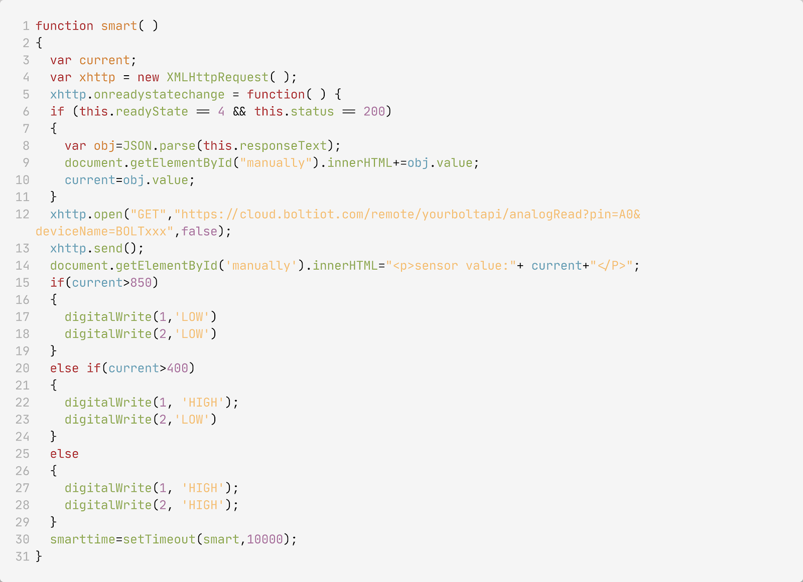 Image shows the working code of the smart working of the LED.