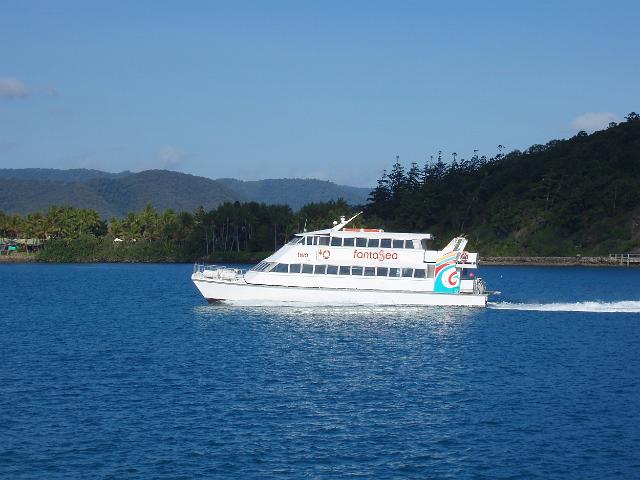 a small ferry off the coast