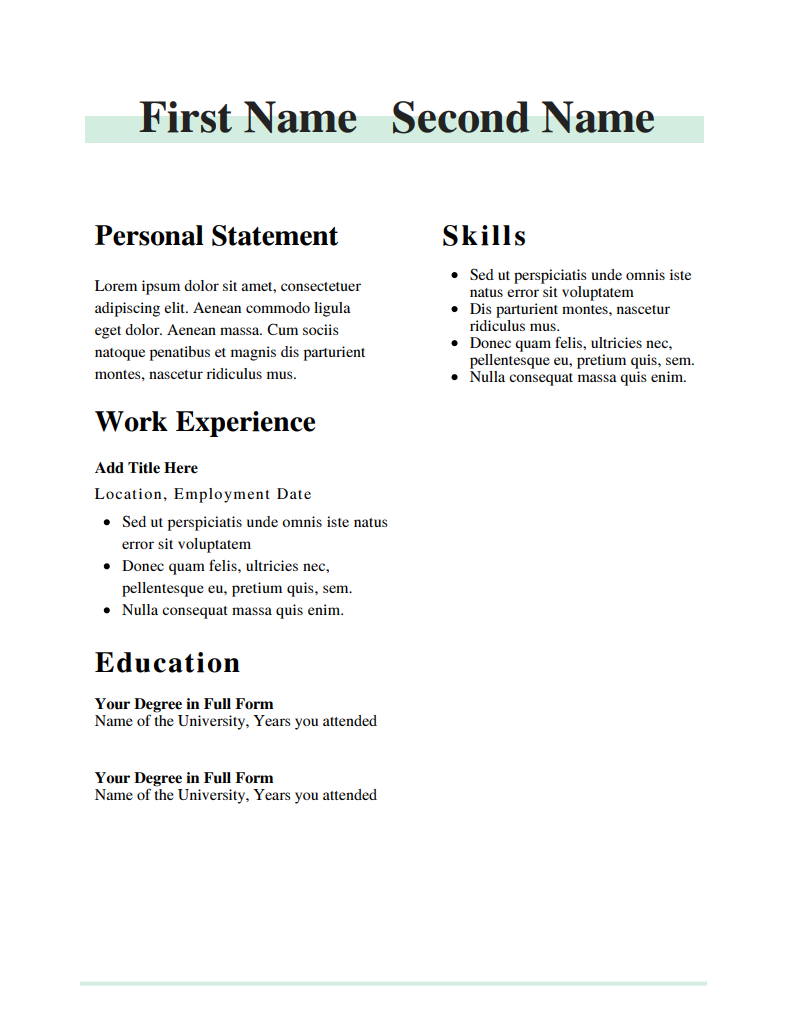 CV templates for child care providers
