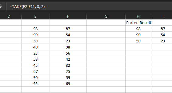 How to Take a Portion of an Array in Excel