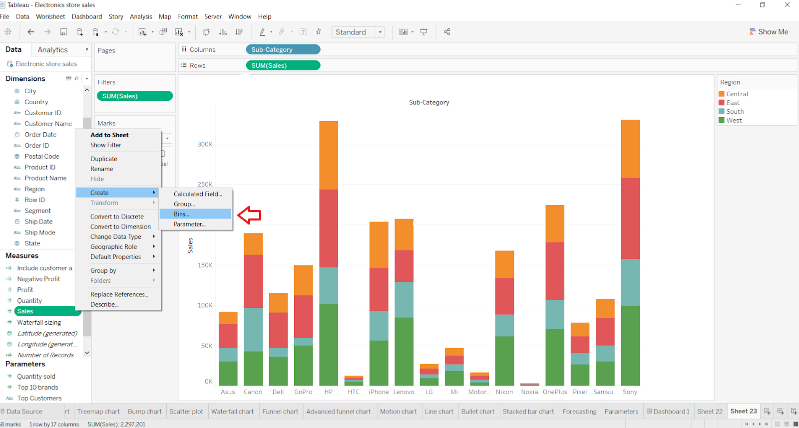 Tableau Bins