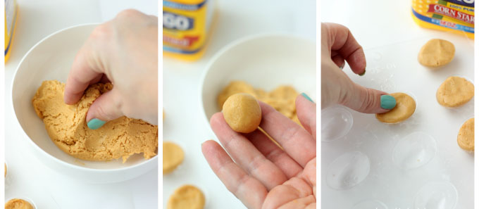 Hand Rolling Peanut Butter Mix into Egg Shape