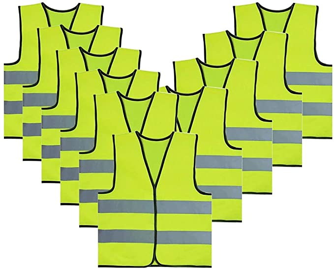 TOPTIE 10 Pack Child Safety Vest For Outdoors Sports, Traffic Vest Construction Worker Vest, Preschool Uniforms-NeonGreen