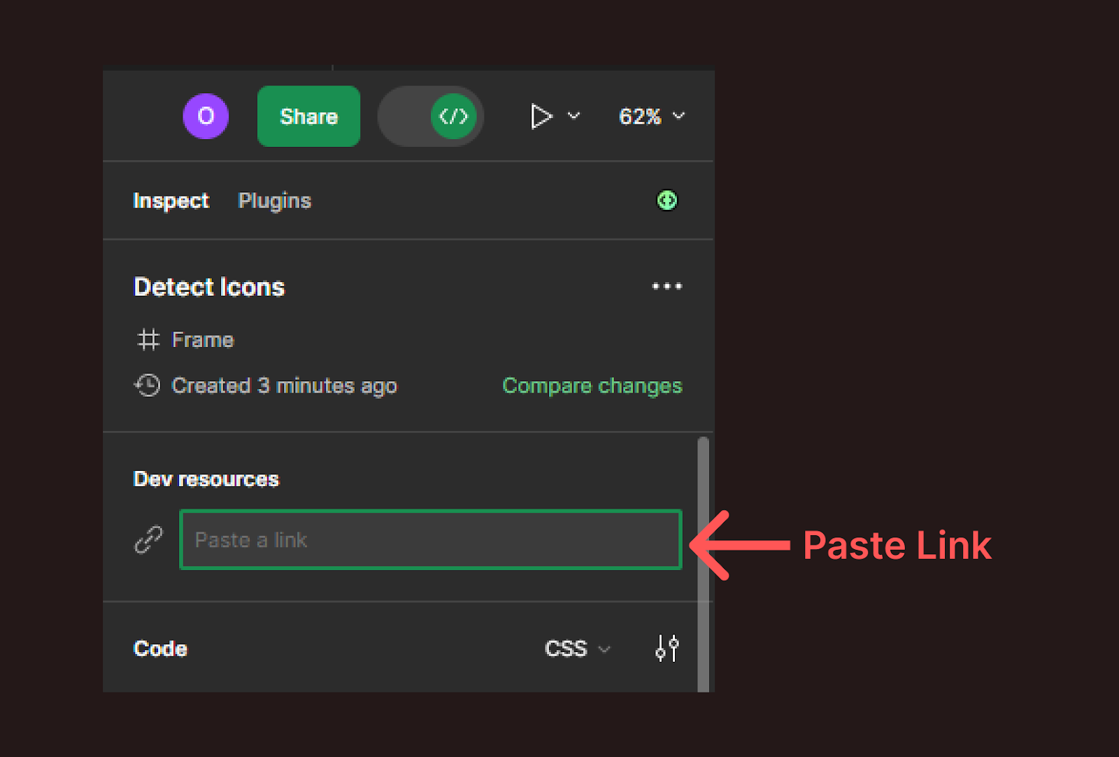 This image shows how to paste link in Dev Mode
