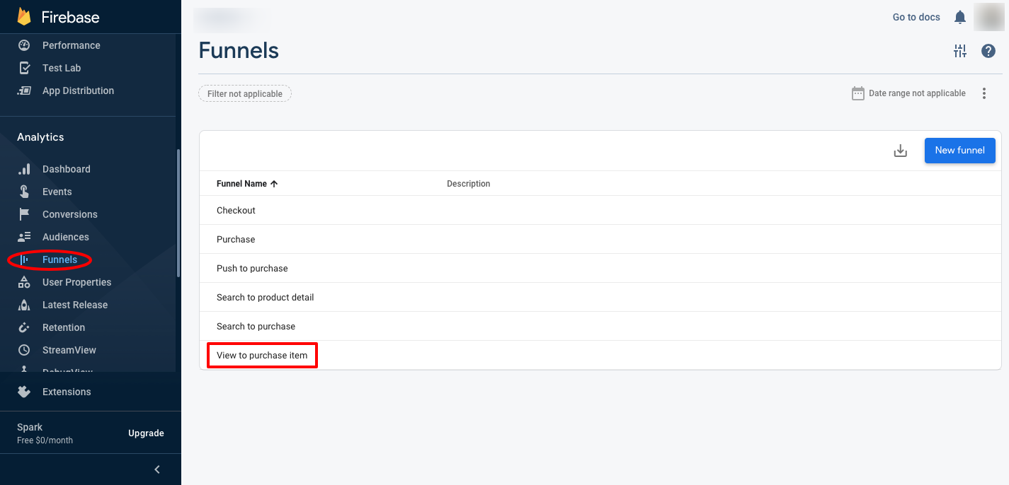 Image showing different funnels in firebase