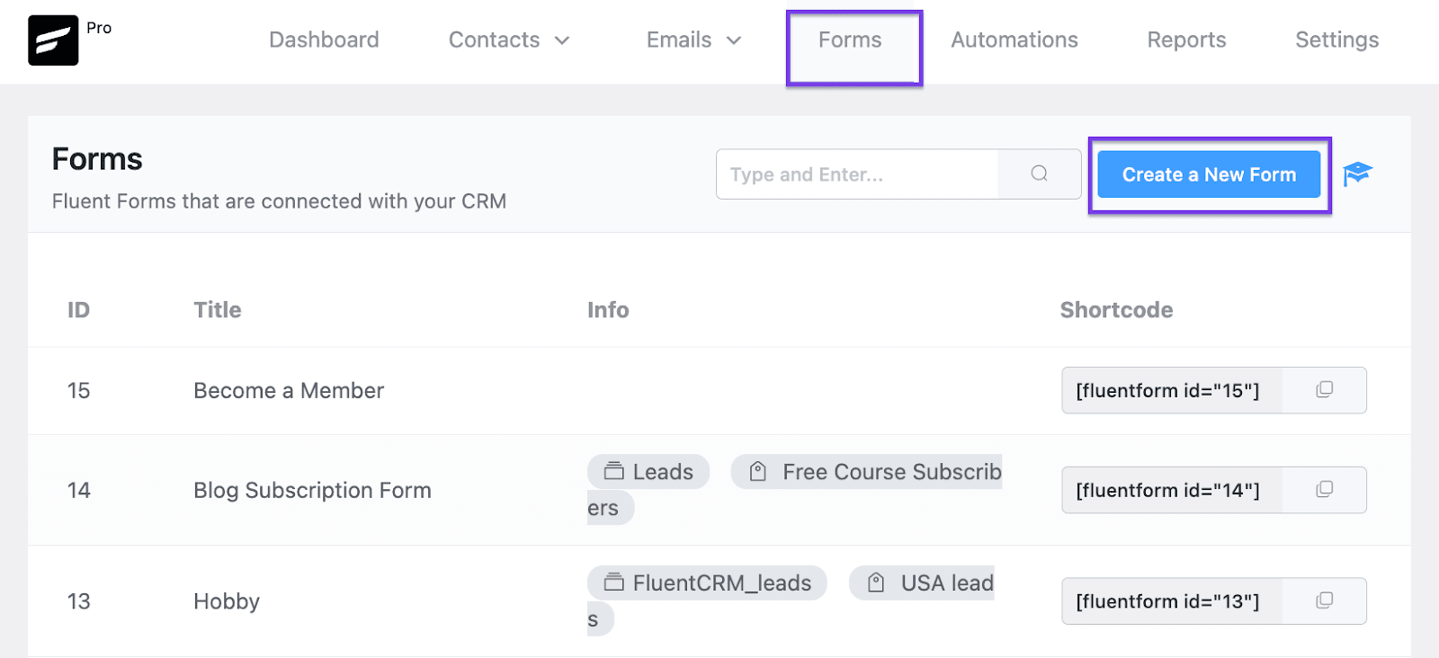 fluentcrm form