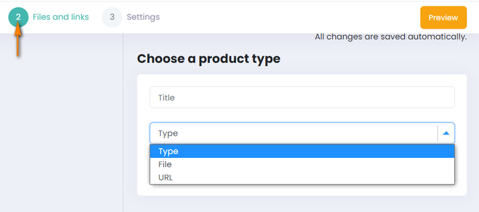Adding the digital product and choosing the type.