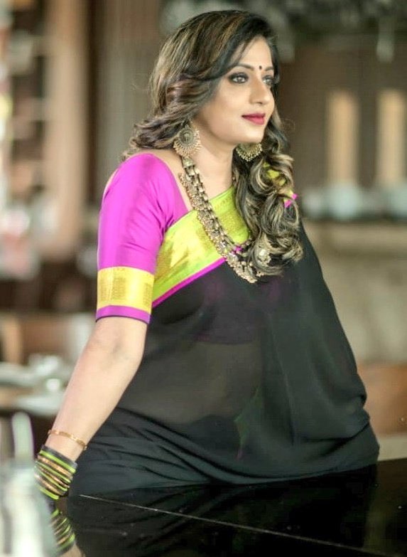 Tamil Actress Reshma pasupuleti in black transparent saree