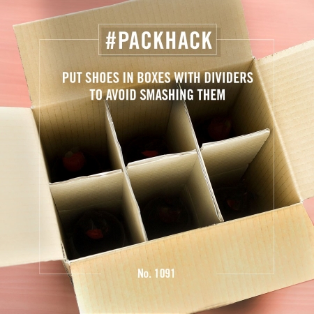 #packhack no. 1091 - put shoes in boxes with dividers to avoid smashing them