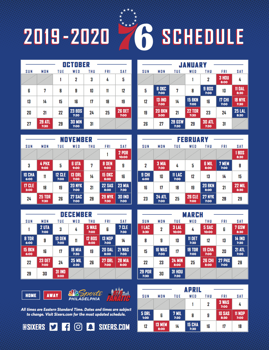 Team Announces 201920 Regular Season Schedule Philadelphia 76ers