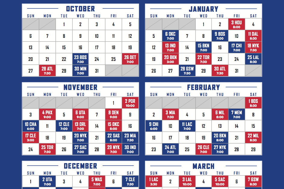 Sixers Printable Schedule