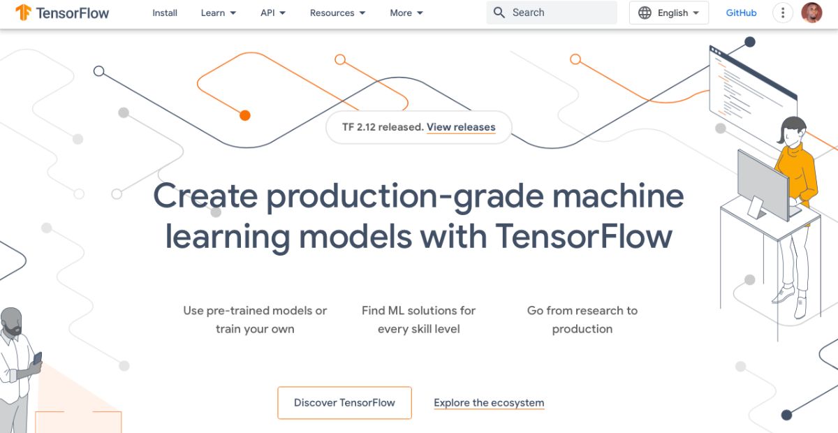 A user's screenshot of the TensorFlow dashboard showing text "create production-grade machine learning models with TensorFlow".