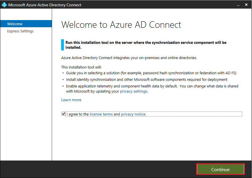 Welcome AD Azure connect