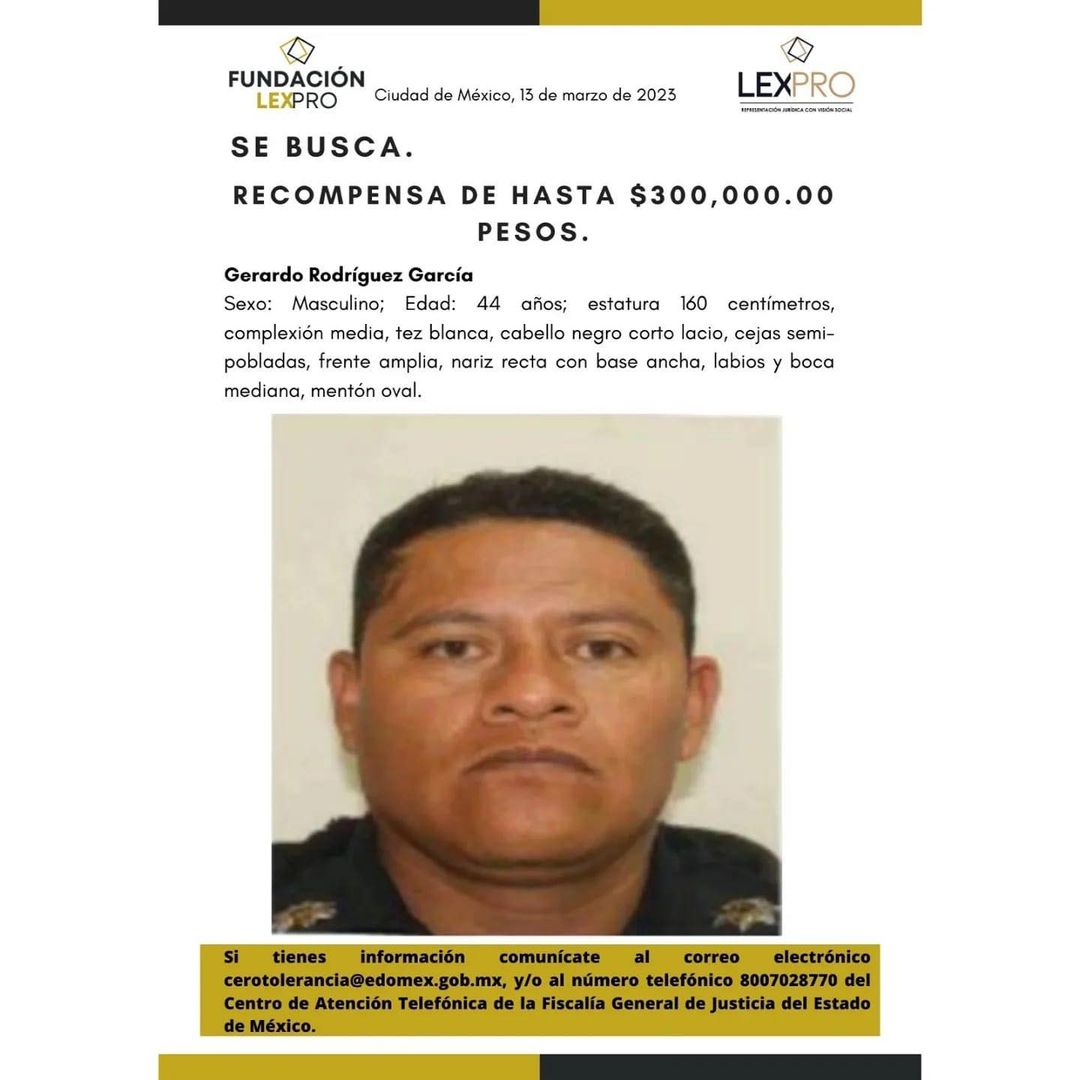 Ficha de búsqueda de expolicía implicado en homicidio de Octavio Ocaña