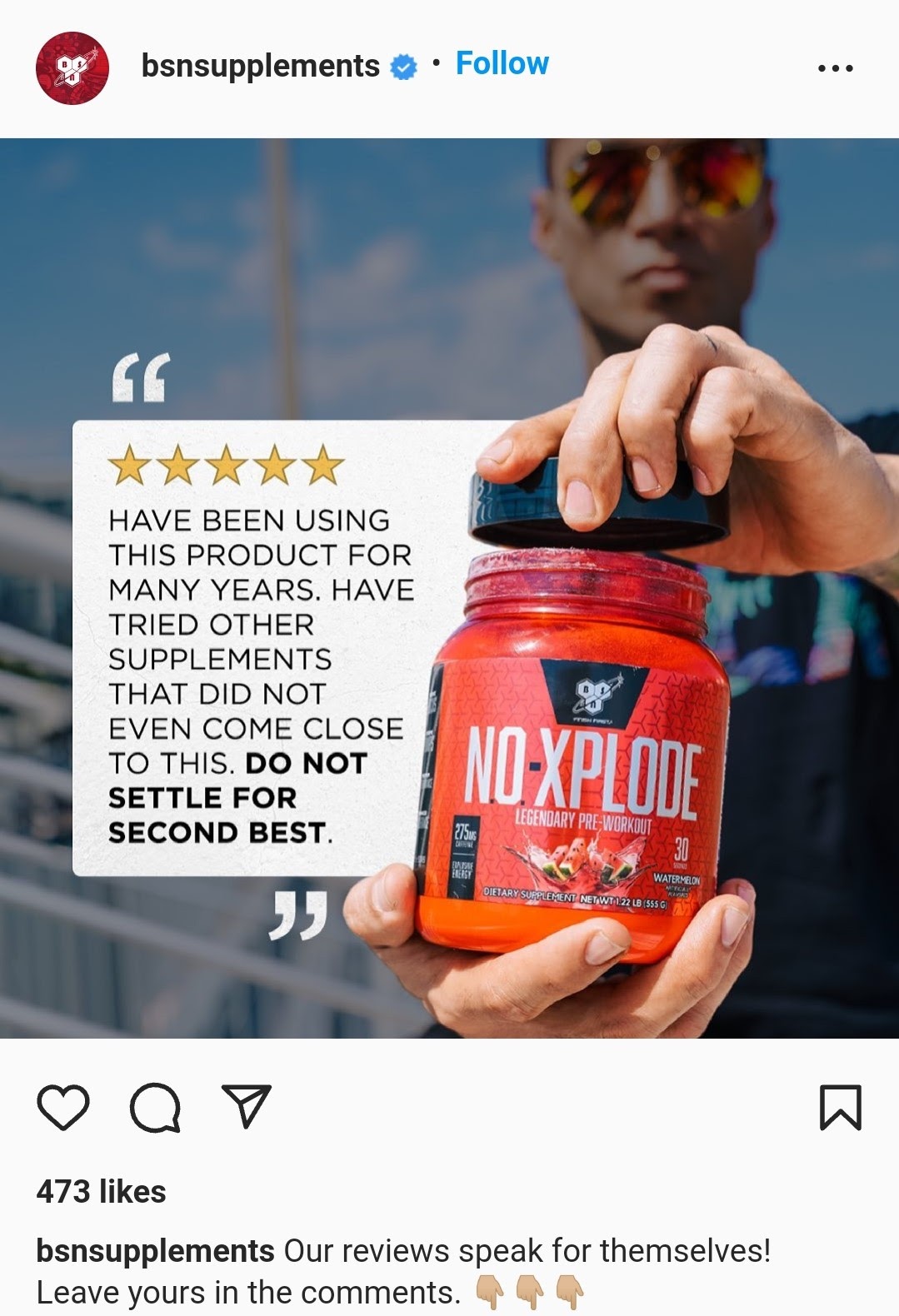 Image from BSN's Instagram where they share a customer review