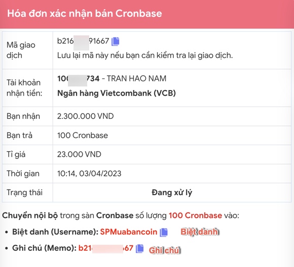 Chi tiết đơn hàng bán Cronbase