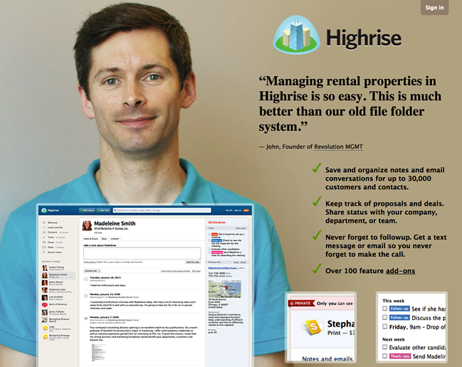 You Can See A Lot of Customer Testimonials on landing Pages of HighriseHQ
