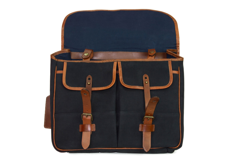 RALPH LAUREN MEN LEATHER-TRIMMED CANVAS MESSENGER BAG