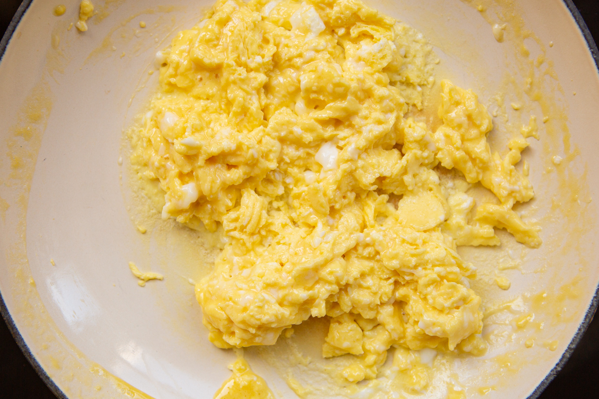 scrambled eggs on skillet
