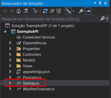 Abrindo classe Startup.cs API Rest