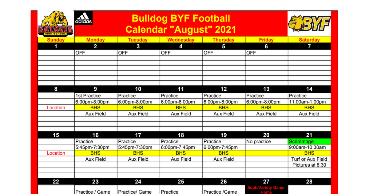 2021 BYF LIVE CALENDAR Google Sheets