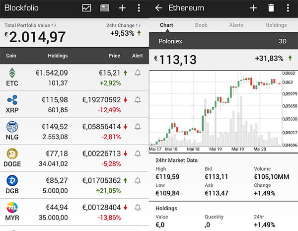 screenshot of blockfolio app