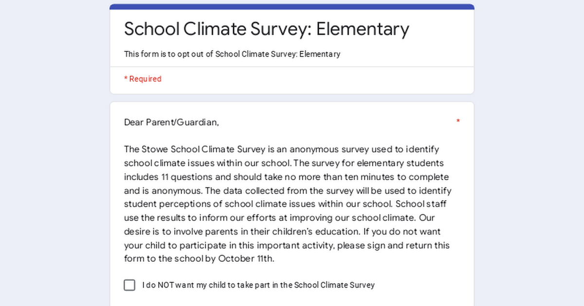 School Climate Survey: Elementary
