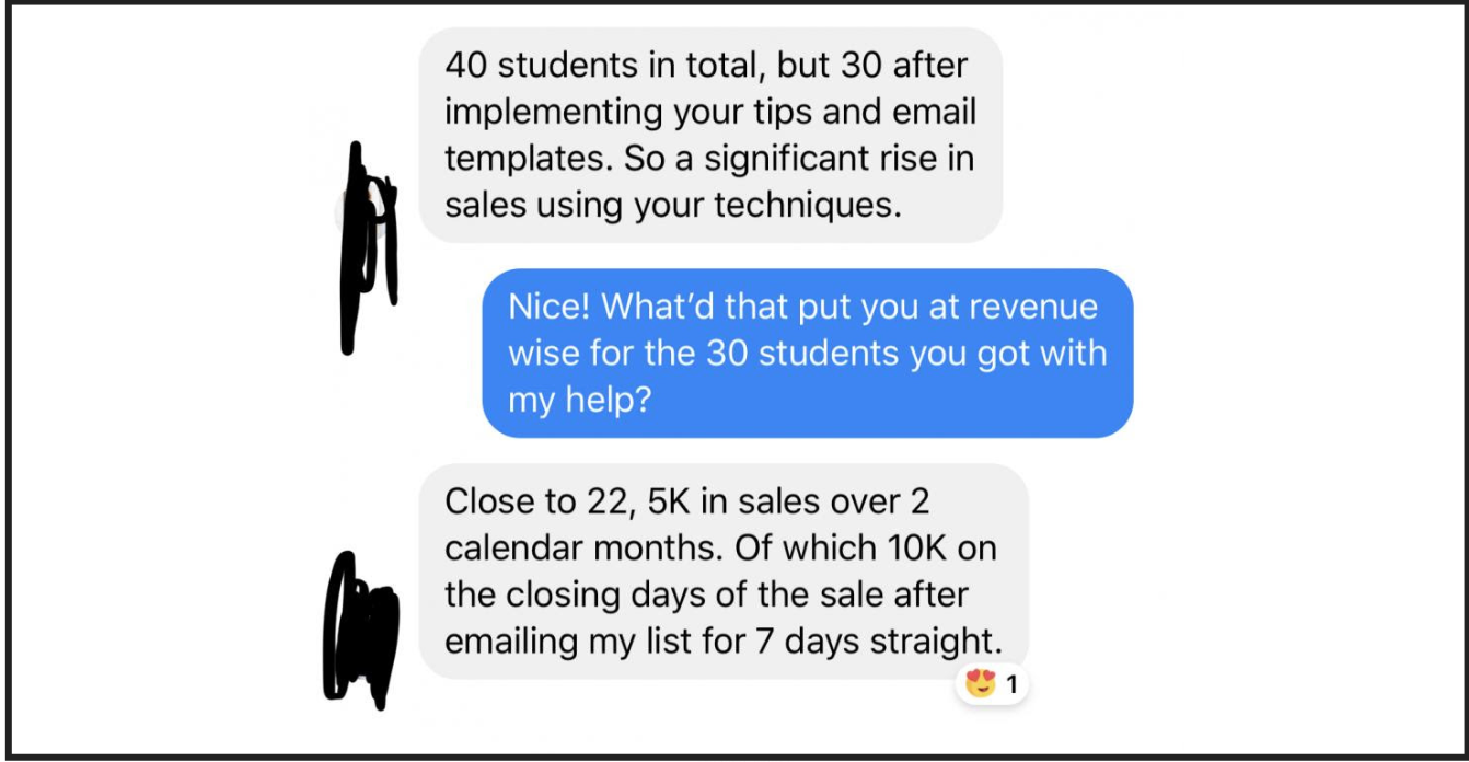 Image showing a testimonial that was used in the email marketing funnel.