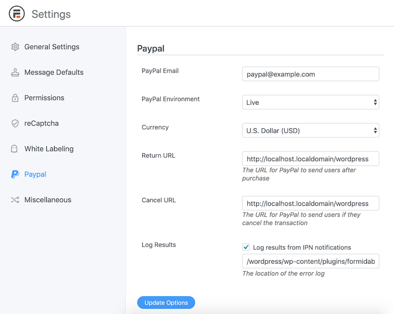 Set your PayPal settings to match your PayPal account